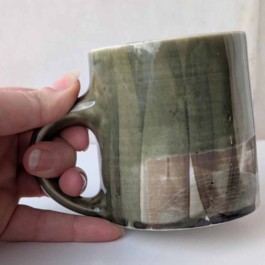 Small mug, brush strokes and exposed porcelain with Sage #2