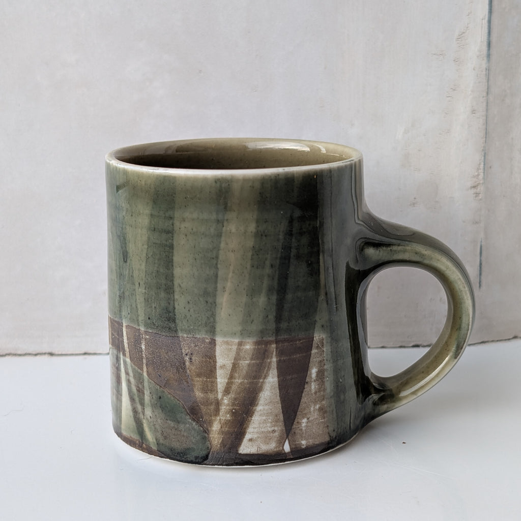 Small mug, brush strokes and exposed porcelain with Sage #2
