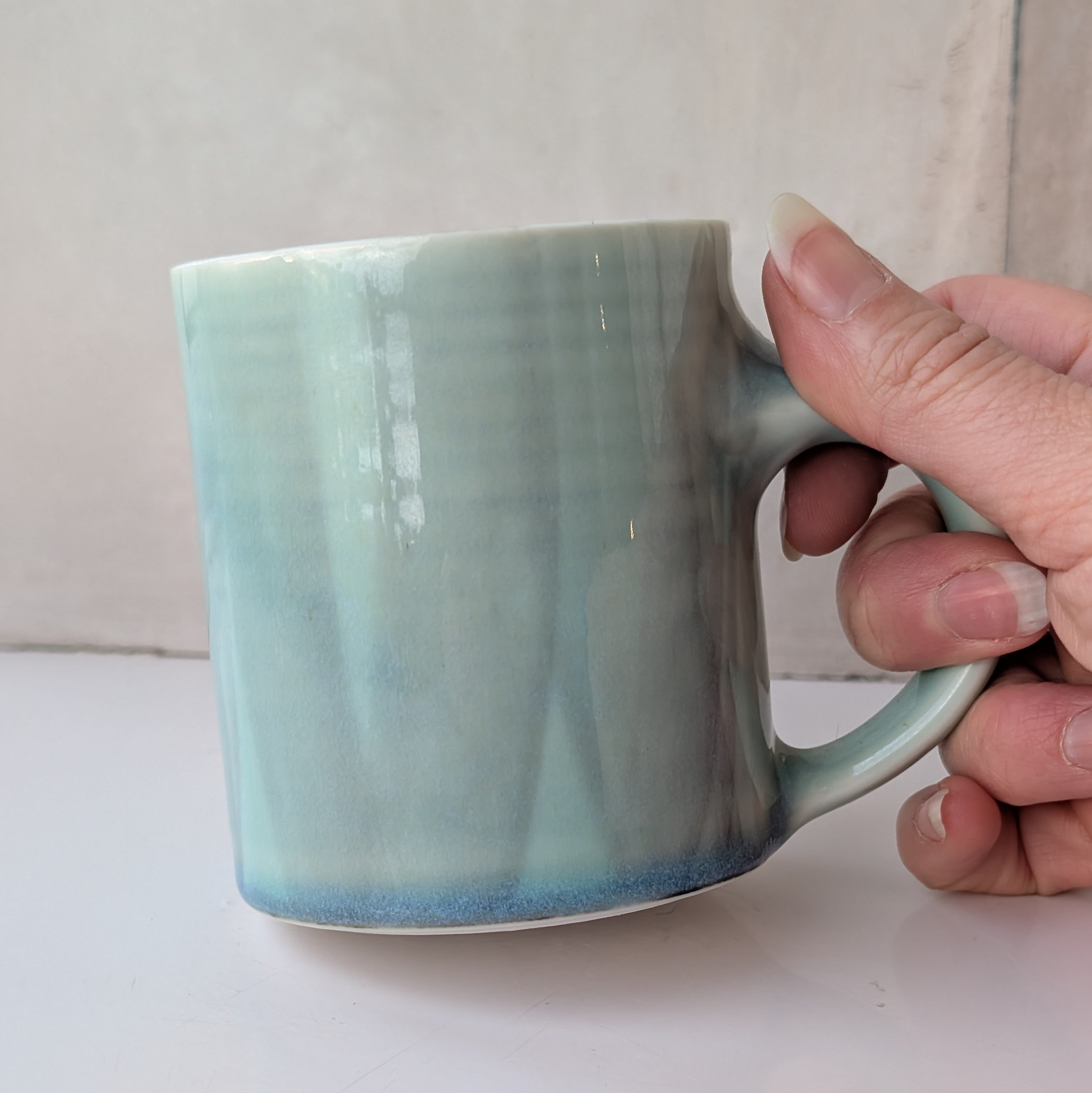 Small mug with muted brush strokes - aqua