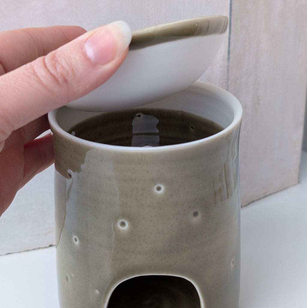 Christmas wax melter with pinholes - dark sage